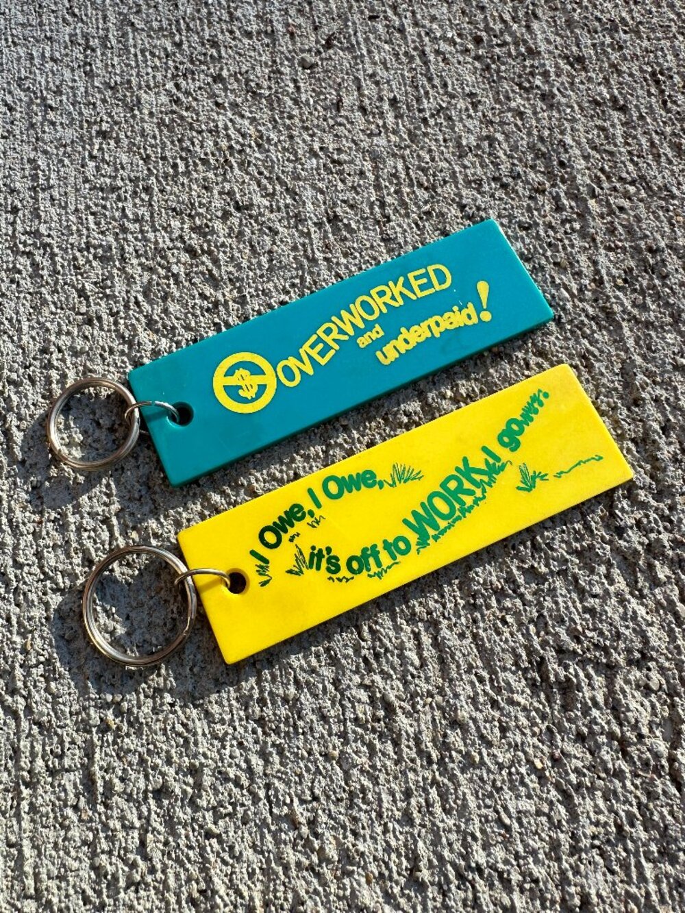 Two Vintage Keychains - Work Humor - Funny Money Woes